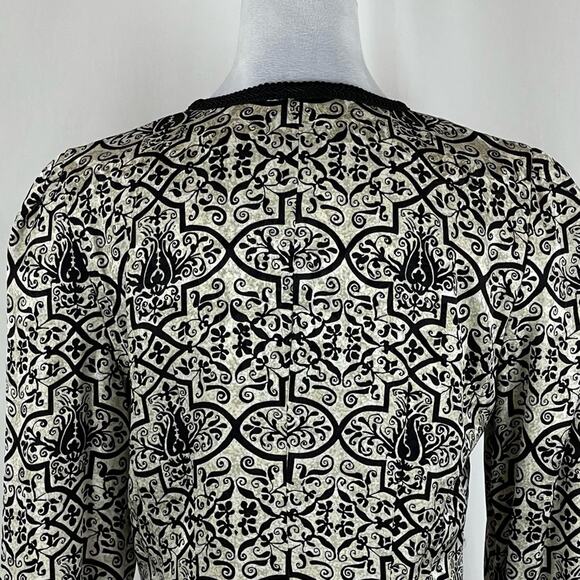 Vintage Maggy London Black Cream Pure Silk Party Event Women’s Jacket Size 8 - Picture 6 of 12